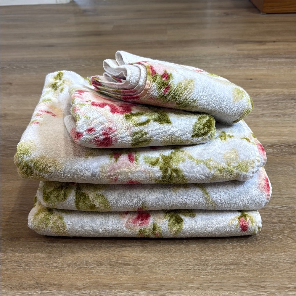 Vintage ralph lauren floral bath set 2 hand towels 3 bath towels